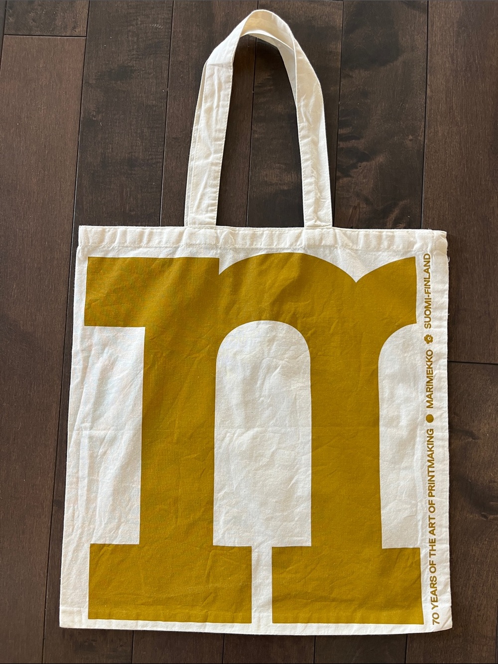 Marimekko White and Mustard Graphic Cotton Tote